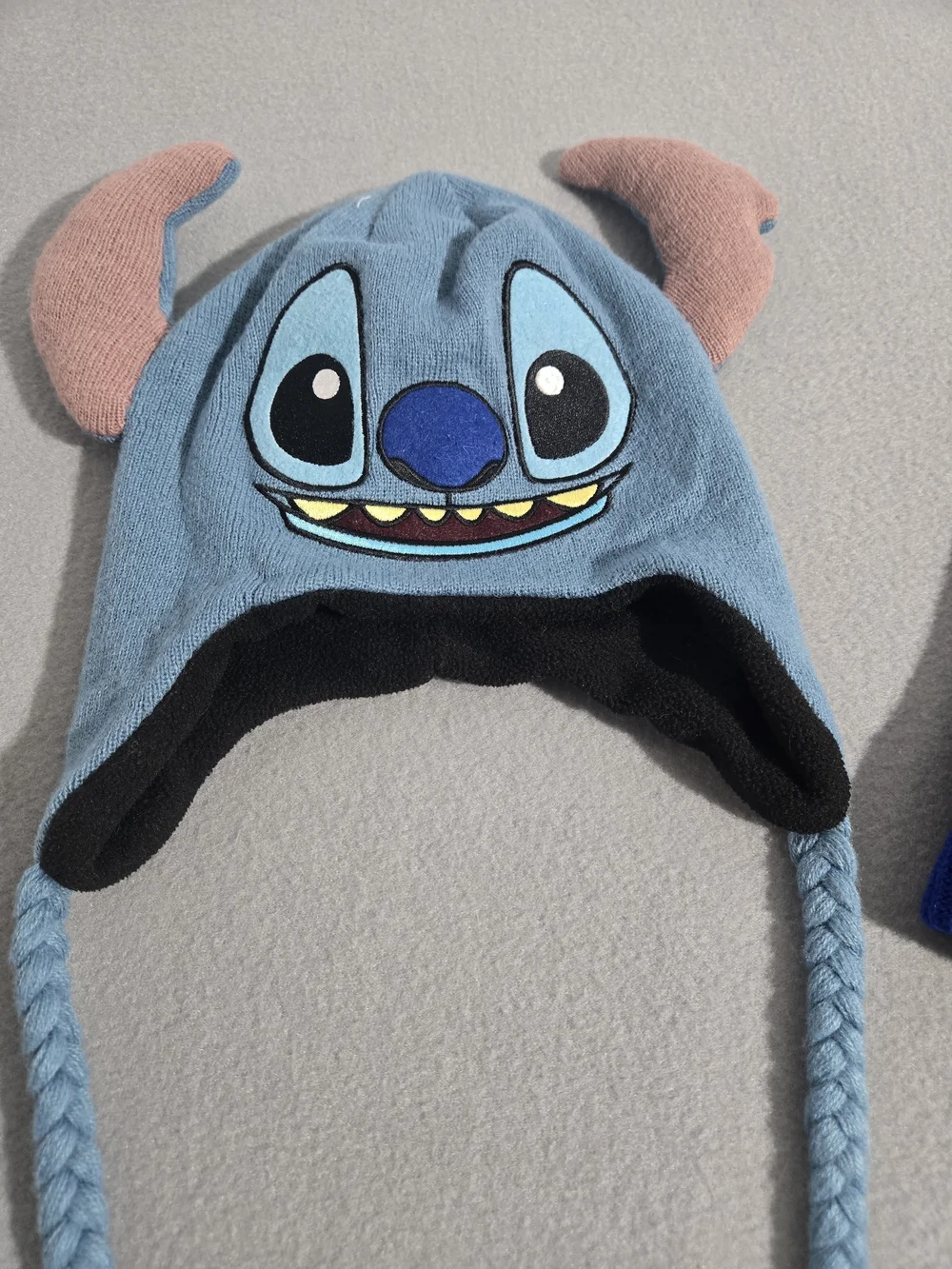 Disney Blue Stitch Earflap Beanie with Pink Ears + Royal Blue Knit Cap